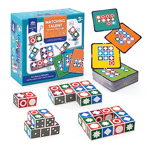 Wisplye Hölzerne Matching Spiel, Zuordnungsspiel Puzzle Bauwürfel Spielzeug, Pattern Block Match Brettspiele Montessori für Kinder und Erwachsene ab 3+ Jahren von Wisplye