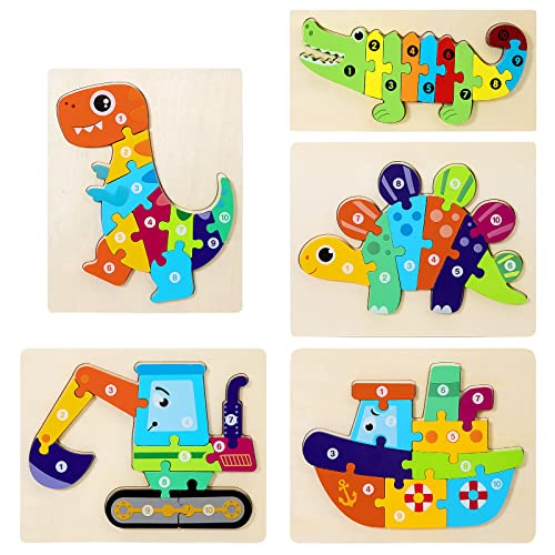 Holzpuzzle Spielzeug für Kleinkinder, 3D Holz Montessori Steckpuzzle, Tiere Lernendes Pädagogisches Holzspielzeug Geschenk für Kinder 2 3 4 5 Jahre Jungen und Mädchen (5 Stück) von Wisplye