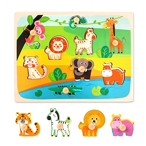 Holzpuzzle ab 1 2 3 Jahr Kinder Steckpuzzle Montessori Holz Steckspiel, Greifpuzzle Holzspielzeug, Tiere Puzzle Lernspielzeug für Baby Junge Mädchen Geschenk von Wisplye