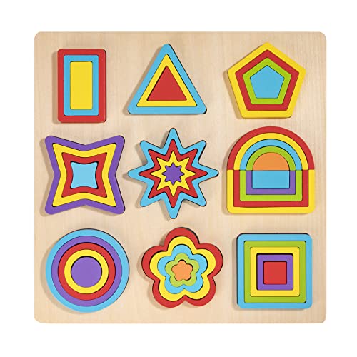 Holzpuzzle für Kleinkinder, Montessori Steckpuzzle Board Mehrere Geometrisches Hölzernes Puzzle Spielzeug für Kinder, Pädagogisches Baby Feinmotorik Form Block Lehrspielzeuge von Wisplye
