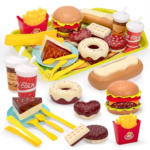 Kinderküche Spielküche Zubehör für Kinder, Küchen Spielzeug Fastfood Set Lebensmittel Rollenspiele, Hamburger Hotdog Fries Torten Desserts, Geschenk für Jungen und Mädchen ab 3 Jahre Kinderküche Spielküche Zubehör für Kinder, Küchen Spielzeug Fastfood Set Lebensmittel Rollenspiele, Hamburger Hotdog Fries Torten Desserts, Geschenk für Jungen und Mädchen ab 3 Jahre von Wisplye
