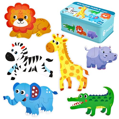 Kinderpuzzle, 6 Bilds Puzzles für Kinder, Montessori Spielzeug Tiere Spiel Holzpuzzle ab 3 Jahre, Jigsaw Lernspielzeug Geschenk Weihnachten, Geburtstag für Jungen und Mädchen Kleinkind von Wisplye