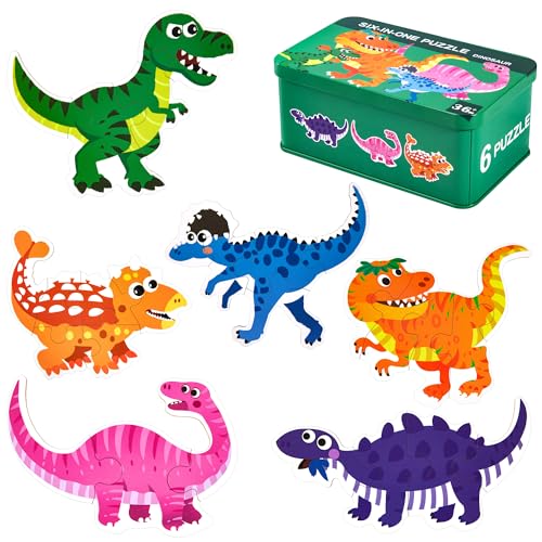 Kinderpuzzle, 6 Pack Dinosaurier Puzzle für Kinder, Holzpuzzle Spiel Montessori Spielzeug ab 3 4 5 Jahren, Jigsaw Puzzle Lernspielzeug für Vorschule Kindergarten Jungen und Mädchen von Wisplye