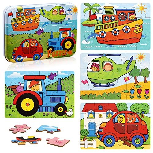 Kinderpuzzle, Holzpuzzle Kinder 64 Teile, 4 Bilds Puzzles, Gehirntraining Spielzeug Schwierigkeitsgrade Lernspielzeug Geschenk für Mädchen Jungen ab 3 4 5 Jahren (Auto) von Wisplye