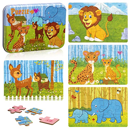 Kinderpuzzle, Holzpuzzle Kinder 64 Teile, 4 Bilds Puzzles, Gehirntraining Spielzeug Schwierigkeitsgrade Lernspielzeug Geschenk für Mädchen Jungen ab 3 4 5 Jahren (Löwe) von Wisplye