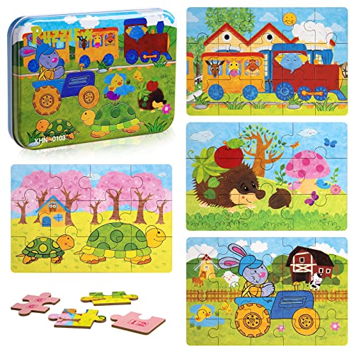 Kinderpuzzle, Holzpuzzle Kinder 64 Teile, 4 Bilds Puzzles, Gehirntraining Spielzeug Schwierigkeitsgrade Lernspielzeug Geschenk für Mädchen Jungen ab 3 4 5 Jahren (Schildkröte) von Wisplye