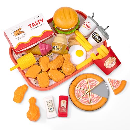 Küchenspielzeug Lebensmittel Spielzeug Set, Kinderküche Kinder Spielküche Zubehör, Hamburger Fastfood mit Tray Brathähnchen Pizza Fries, Lernspiele Rollenspiele Geschenke für Jungen Mädchen Küchenspielzeug Lebensmittel Spielzeug Set, Kinderküche Kinder Spielküche Zubehör, Hamburger Fastfood mit Tray Brathähnchen Pizza Fries, Lernspiele Rollenspiele Geschenke für Jungen Mädchen von Wisplye