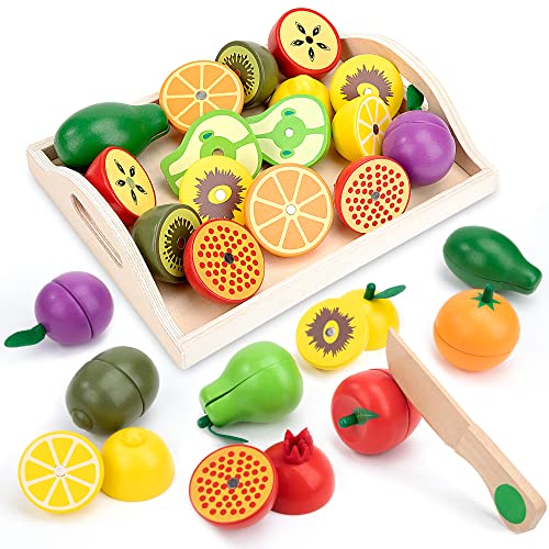 Lebensmittel Spielzeug Schneiden Spielküche Zubehör Kinder, Küchen Kochspielzeug Obst Gemüse Lebensmittel aus Holz, Rollenspiele Pädagogisches Geschenk für Jungen und Mädchen ab 2 3 4 5 Jahre von Wisplye