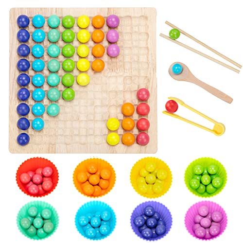 Holzspielzeug Brettspiele Kinder, Holz Clip Beads Montessori Spielzeug, Regenbogen Puzzle Vorschule Lernspielzeug Elimination Spiele, Frühe Pädagogisches Geschenk für Mädchen Jungs von Wisplye