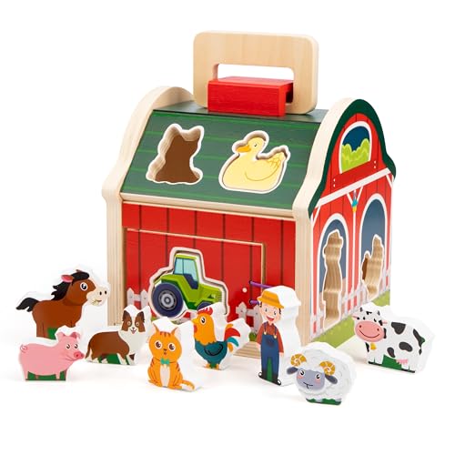 Wisplye Montessori Spielzeug ab 1 2 3 Jahr Kinder, Bauernhof Holz Tiere Motorikwürfel Steckspiel Puzzle mit Traktor Anhänger e Zäune, Tierfiguren, Lernspielzeug Geschenke für Mädchen Jungen von Wisplye