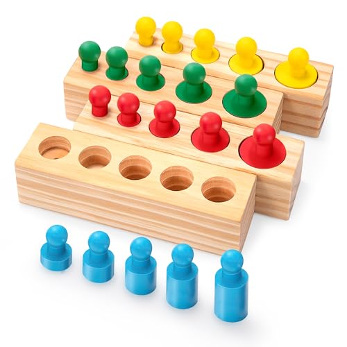 Montessori Zylinderblöcke Steckpuzzle Spielzeug, 20 Knöpfe Blöcke Einsatzzylinder, Sortierspiel & Steckspiel Regenbogen Holzpuzzle, Lernspielzeug Zylinder Buchse für Kinder die frühe Entwicklung Montessori Zylinderblöcke Steckpuzzle Spielzeug, 20 Knöpfe Blöcke Einsatzzylinder, Sortierspiel & Steckspiel Regenbogen Holzpuzzle, Lernspielzeug Zylinder Buchse für Kinder die frühe Entwicklung von Wisplye