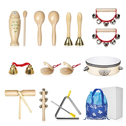 Musikinstrumente für Kinder, Holz Percussion Set, Spielzeug Musik Kinderspielzeug, Schlagzeug Schlagwerk Rhythmus, Schlaginstrumente Toys Geschenke mit Tragetasche Musikinstrumente für Kinder, Holz Percussion Set, Spielzeug Musik Kinderspielzeug, Schlagzeug Schlagwerk Rhythmus, Schlaginstrumente Toys Geschenke mit Tragetasche von Wisplye
