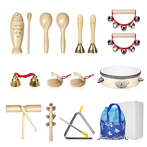 Musikinstrumente für Kinder, Holz Percussion Set, Spielzeug Musik Kinderspielzeug, Schlagzeug Schlagwerk Rhythmus, Schlaginstrumente Toys Geschenke mit Tragetasche von Wisplye