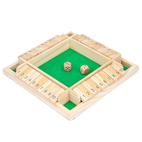Schließ die Box Würfelspiel Holzbrett Mathe Zahlenspiel Family Pub Bar 1-4 Spieler mit 2 Würfeln, Klassisch Brettspiele, Mathespiele für Erwachsene Kinder 3 4 5 von Wisplye