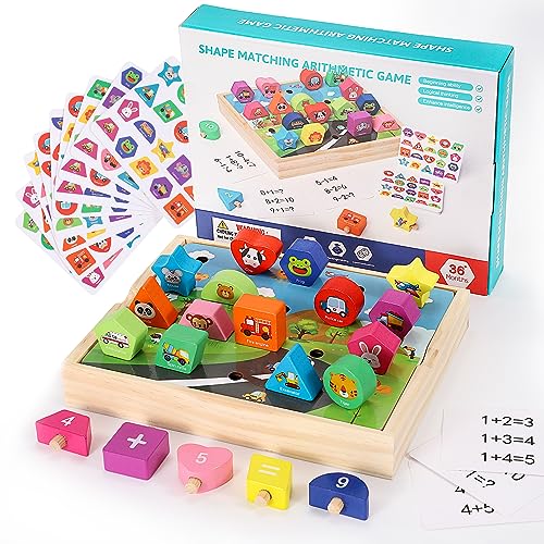 Wisplye Steckspiel Farbkringel, Buntes Sortier Motorikspielzeug aus Holz, Montessori Motorikbrett Farben- und Formensortierer Lernspielzeug Sortierspiel mit 24 Motivkarten und 20 Geometrischen Blöcke von Wisplye