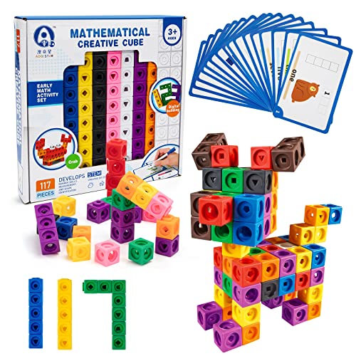 Wisplye MathLink Steckwürfel 117 Stück Montessori Mathe Spielzeug, Snap Cubes Builders, Mehrfarbig STEM Math Activities Lernspiele und Rechnen, Geschenke für Kinder Mädchen Jungen 3-6 Jahre von Wisplye