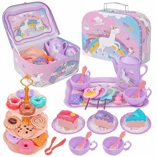 Teeservice Kinder Spielzeug, 42-teiliges Kinderküche Einhorn Teekanne & Dessert Set, Tee Party Prinzessin Rollenspiele Spielküche Zubehör, Tragekoffer Geschenk für Mädchen 3 4 5 6 Jahre Teeservice Kinder Spielzeug, 42-teiliges Kinderküche Einhorn Teekanne & Dessert Set, Tee Party Prinzessin Rollenspiele Spielküche Zubehör, Tragekoffer Geschenk für Mädchen 3 4 5 6 Jahre von Wisplye