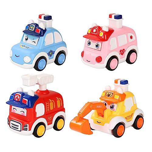 Wisplye Auto Spielzeug, 4 Stück Kinderspielzeug Press & Go Spielzeugautos Bagger Feuerwehrauto Aufziehauto Geschenke für Jungen und Mädchen ab 3 Jahre von Wisplye