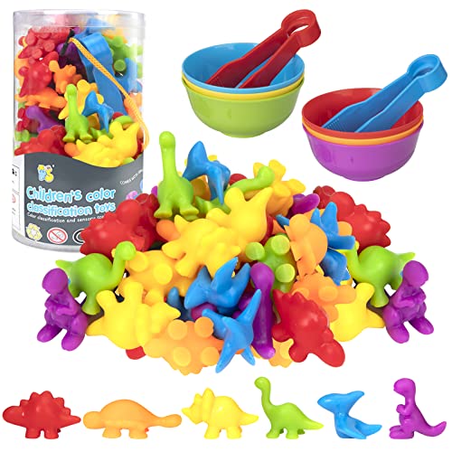 Wisplye Montessori Mathe Spielzeug, 56 Stück Bunt Regenbogen Dinosaurier Zählen und Einstufung Sortierspiel mit Passenden Sortierbechern, Farben Lernspiele der Kleinkinder Kinder ab 2 3 4 Jahre von Wisplye