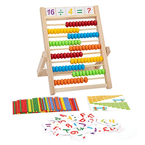 Wisplye Grundschule Rechenschieber Abakus für Kinder ab 3 Jahre, Rechenrahmen Montessori Spielzeug Lernspiele mit 100 Bunte Perlen, Zählstäbchen und Zahlenalphabetkarten von Wisplye