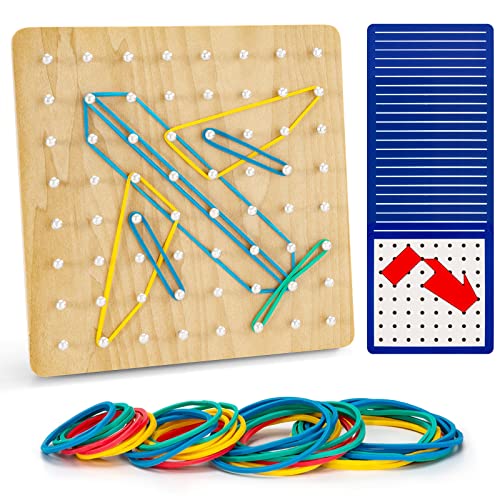Wisplye Holz Geoboard, Geometriebrett Spielzeug mit 24 Muster Karten, 40 Gummibänder, Montessori Form Puzzle Brett Inspirieren die Phantasie und Kreativität des Kinders ab 3+ Jahren von Wisplye