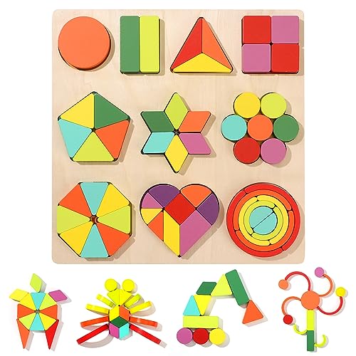 Holz Sortierspiel mit Geometrische Formen zum Stapeln, Montessori Mehrere Form Steckpuzzle Sortieren und Kategorisieren Spiel-Pädagogisches Spielzeug für 3 Jahre alt Kleinkinder Kinder von Wisplye
