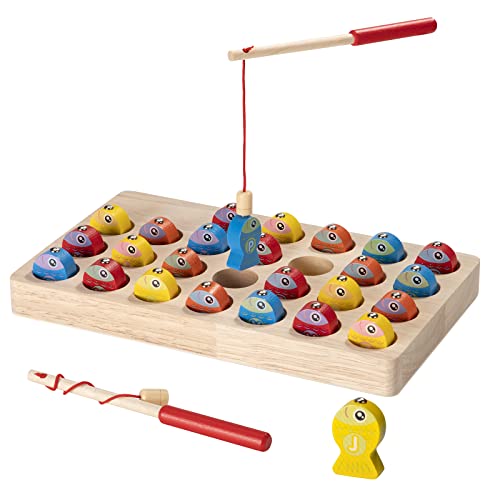 Magnetisches Angelspiel aus Holz ab 2 3 Jahre, Montessori Motorikspielzeug Feinmotorikspielzeug ABC Alphabet Spielzeug Vorschule Fische Angeln Spiel mit 2 Polen von Wisplye