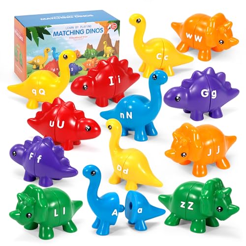 Wisplye Matching Letters Feinmotorik Spielzeug, 26 PCS ABC Passende Dinosaurier Alphabet Spiel, Vorschule Pädagogische Farberkennung Sortierer Montessori Lernspielzeug für Kleinkinder von Wisplye