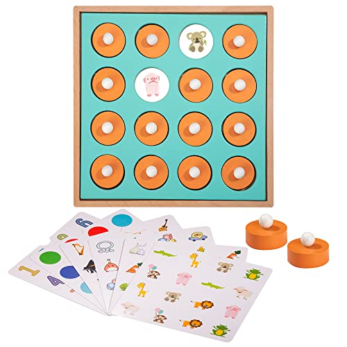 Wisplye Memory-Spiele Holz, Gedächtnis Schach, Montessori Spielzeug für Kinder ab 3 Jahren, Brettspiel Paarung Legekartenspiele mit 12 Lustigen Mustern, Schachspielzeug von Wisplye