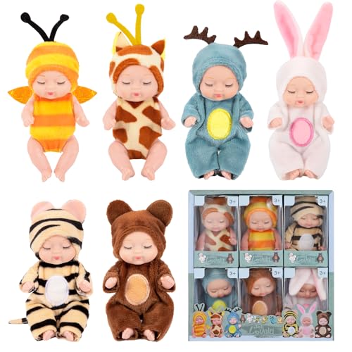 Wisplye Mini Reborn Puppen, 6 Stück Realistische Babypuppe mit Kleidung Set, Mini Schlafende Wiedergeburt Puppen für Kleinkinder Kinder Mädchen ab 3 Jahren von Wisplye
