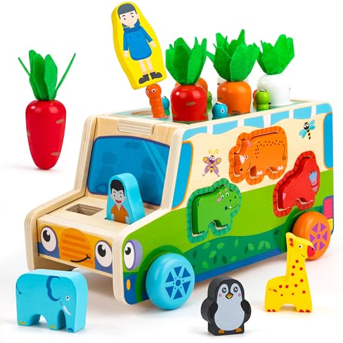 Wisplye Montessori Spielzeug Kinder ab 2 3 4 Jahr, Holzspielzeug Farmspiel Karotten Ernten Sortier Stapelspielzeug Motorikspielzeug Geschenk für Kleinkind Mädchen Jungen von Wisplye