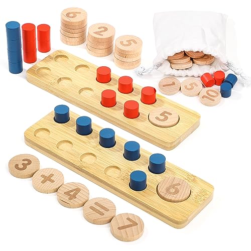 Wisplye Montessori Mathe Spielzeug, Rechenstäbchen Holz Zahlen, Holzspielzeug Addition und Subtraktion innerhalb von 20 Geschenk für Kleinkinder Jungen Mädche ab 3 4 5 6 Jahre von Wisplye