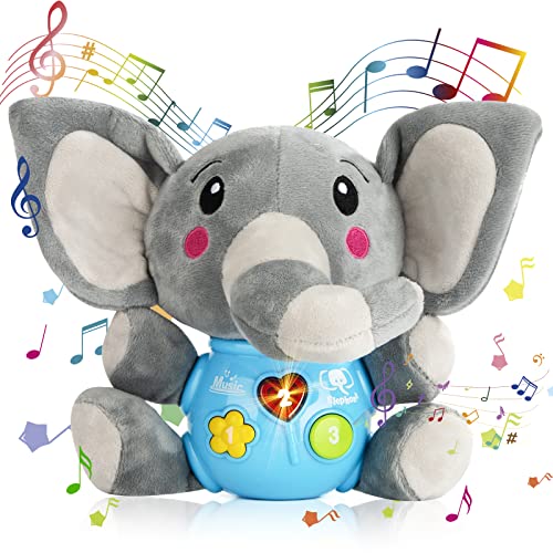 Musik Babyspielzeug ab 1 Jahr, Musikspielzeug mit Beruhigender Musik und Rhythmischen Bewegungen zur Beruhigung, Elefant Plüsch Spielzeug für 6 12 18 Monate Kleinkinder von Wisplye