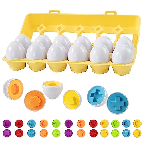Wisplye Passende Eier Spielzeug Kinder, 12 STK Montessori Puzzle Eier Ostereier Farben und Formen Lern Sortierspielzeug Matching Eggs für Kleinkinder Jungen Mädchen ab 3 4 5 von Wisplye