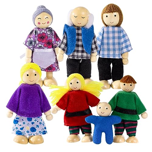 Wisplye Puppenhaus Puppen, Puppenfamilien Set mit 7 Puppen Families Figuren, Rollenspiel Spielzeug Kinder Spiel Haus Spielset für Puppenhaus Zubehör Geschenk für Mädchen Jungen von Wisplye