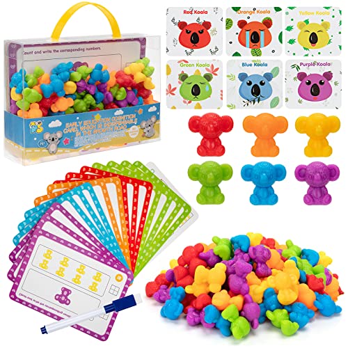Wisplye Montessori Mathe Spielzeug für Kinder, 72 Stück Bunt Regenbogen Kaola Lernspielzeug mit Zählen Karten, Farben Lernspiele und Rechnen, Geschenke für Mädchen Jungen 3-6 Jahre von Wisplye