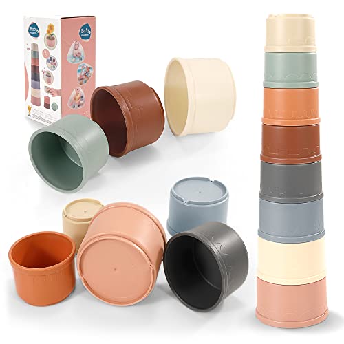 Wisplye Stapelbecher Spielzeug, Stapelturm mit 8PCS Bechern für Babys Kinder, Silikon Montessori Badespielzeug für Frühe Pädagogische Lernspielzeug Geschenke für 6 Monate Jungen Mädchen von Wisplye