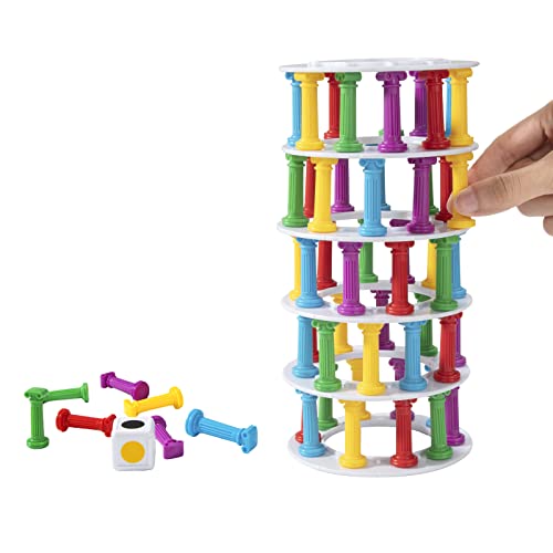 Wisplye Turm Stapelspiel, Wackelturm Feinmotorik-Bausteine mit Würfeln Schiefer, Turm Spielzeug Montessori Lernspielzeug Familienspaß Spiel Brettspielen für Kinder ab 4+ Jahren von Wisplye