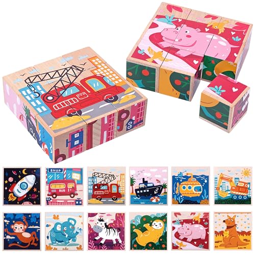 Würfelpuzzle Holz, 6 in 1 Tier & Verkehrsmittel Motive Holzpuzzle mit 18 Würfel, Montessori Spielzeug 3D Bilderwürfel Puzzlespiele Geschenk für Kinder Jungen Mädchen ab 3 4 5 Jahren Würfelpuzzle Holz, 6 in 1 Tier & Verkehrsmittel Motive Holzpuzzle mit 18 Würfel, Montessori Spielzeug 3D Bilderwürfel Puzzlespiele Geschenk für Kinder Jungen Mädchen ab 3 4 5 Jahren von Wisplye