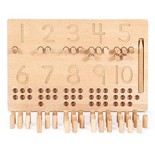 Zahlen Holztafel Schreiben Lernen und zur Feinmotorischen Entwicklung Motorikspielzeug Mathe Erkenntnis Montessori Spielzeug ab 2 3 4 Jahre Kinder Tracing Board Anzahl Steckspiel von Wisplye