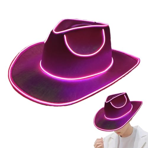 Cowboy -LED -Hut - Licht blinkende LED -Brand | Sparkly Glitter Disco Cowgirl Brimm | Bunte Paillettenparty Hatt mit Lichtern | Silber Pink Luminous Mütze für Street Dance Kostüm | Festival -Accessoir von Wisylizv