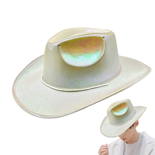 Cowboy -LED -Hut - Licht blinkende LED -Brand | Sparkly Glitter Disco Cowgirl Brimm | Bunte Paillettenparty Hatt mit Lichtern | Silber Pink Luminous Mütze für Street Dance Kostüm | Festival -Accessoir von Wisylizv