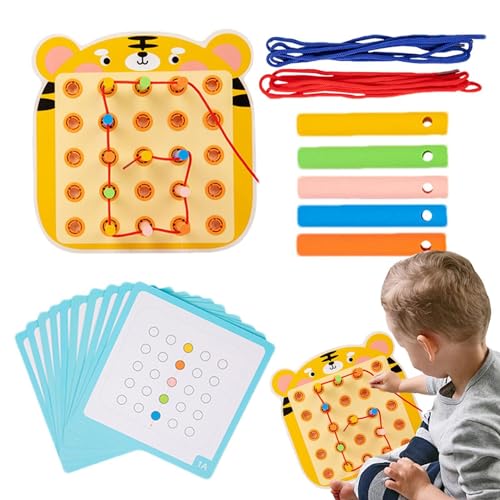 Wisylizv Schnürspielzeug für Kleinkinder, geometrisches Holz-Fädelspielzeug - Schnürung Montessori Kleinkind Puzzle,Lernspielzeug zum Auffädeln, interaktive Schnürtiere für Mädchen und Jungen im von Wisylizv