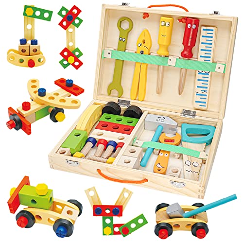 Withosent Werkzeugkoffer Kinder Holz, 34 Stück Werkzeug Kinder Holzspielzeug, Werkzeugsatz Holzwerkzeugen, DIY Autos Spielzeuge kinderspielzeug ab 3 Jahre Jungen Mädchen Withosent Werkzeugkoffer Kinder Holz, 34 Stück Werkzeug Kinder Holzspielzeug, Werkzeugsatz Holzwerkzeugen, DIY Autos Spielzeuge kinderspielzeug ab 3 Jahre Jungen Mädchen von Withosent