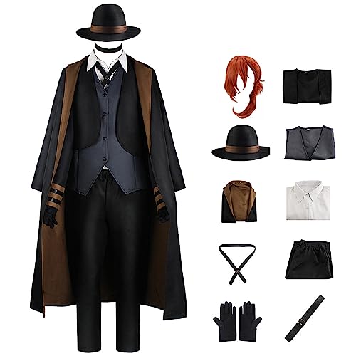 Chuuya Nakahara Cosplay Kostüm Chuuya Nakahara Lange Trenchjacke Weste Uniformen mit Hut und Perücke von Witorya