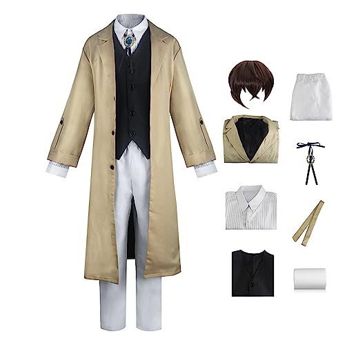 Dazai Osamu Cosplay Kostüm Dazai Osamu Lange schwarze und khakifarbene Trenchjacke Weste Uniformen mit Zubehör für Männer von Witorya