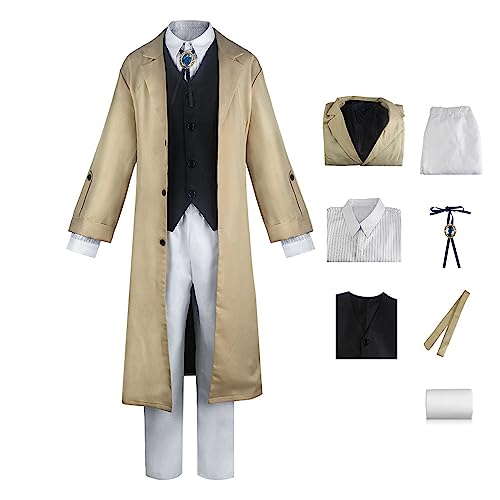 Dazai Osamu Cosplay Kostüm Dazai Osamu Lange schwarze und khakifarbene Trenchjacke Weste Uniformen mit Zubehör für Männer von Witorya