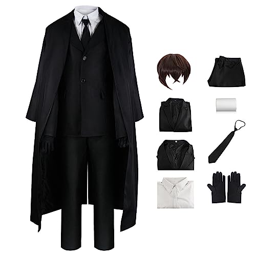 Dazai Osamu Cosplay Kostüm Dazai Osamu Lange schwarze und khakifarbene Trenchjacke Weste Uniformen mit Zubehör für Männer von Witorya