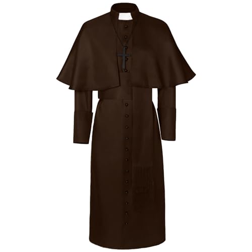 Mittelalterliches Priesterkostüm für Herren, Vintage, langärmelig, Tunika, Umhang, Geistlicher Kragen mit Kreuz, Halskette, Cosplay-Outfit von Witorya