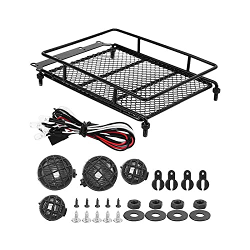 Wivplex Dachgepäckträger Gepäckträger MN 1/12 RC Crawler MN90/MN90K RC Modellauto Ersatzteile Dachgepäckträger RC Metall mit Licht Dachgepäckträger für Spielzeugautos(Black) von Wivplex